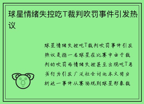 球星情绪失控吃T裁判吹罚事件引发热议
